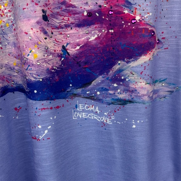 Leoma Lovegrove Artsy Short Dolman Sleeve Purple Swan T Shirt Size Large - Picture 8 of 10